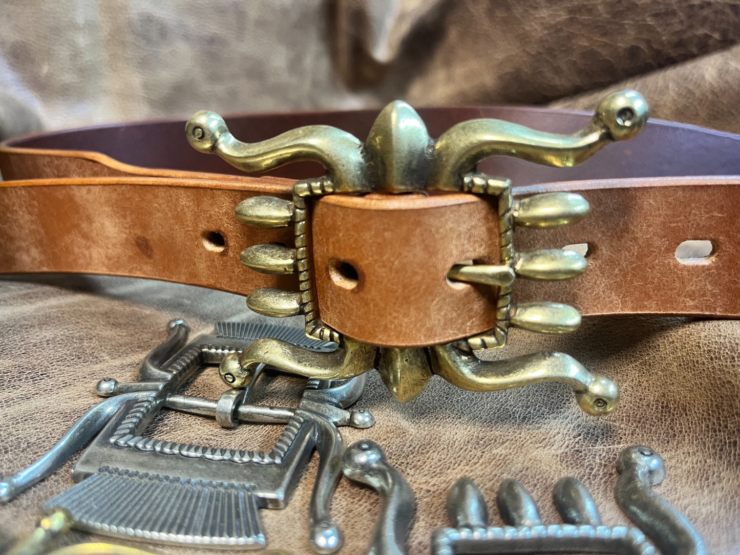 Solid brass white copper rrl octopus buckle original American weste…
