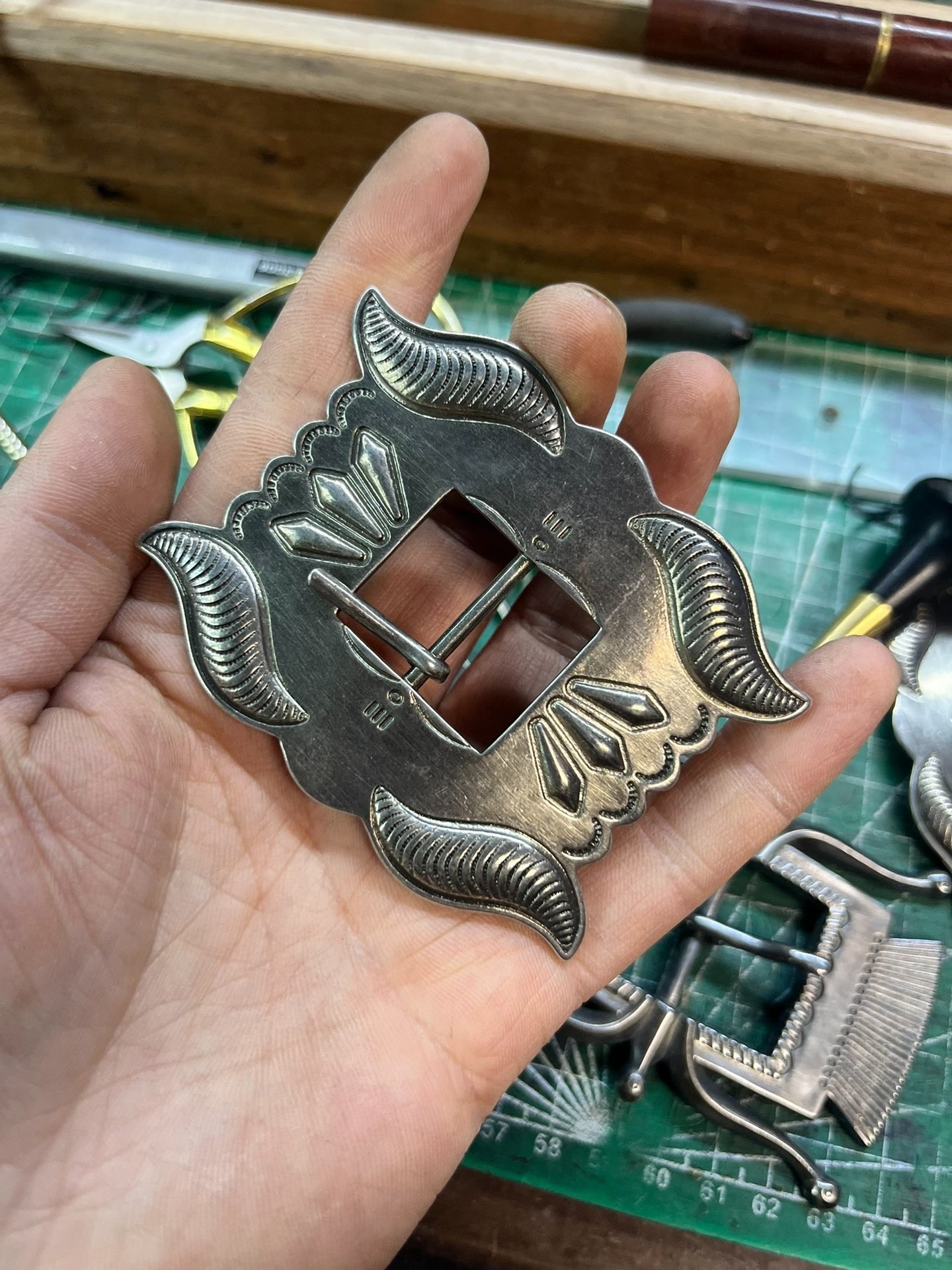 RRL Vintage Brass Buckle — Thick Silver Plating, Natural Patina