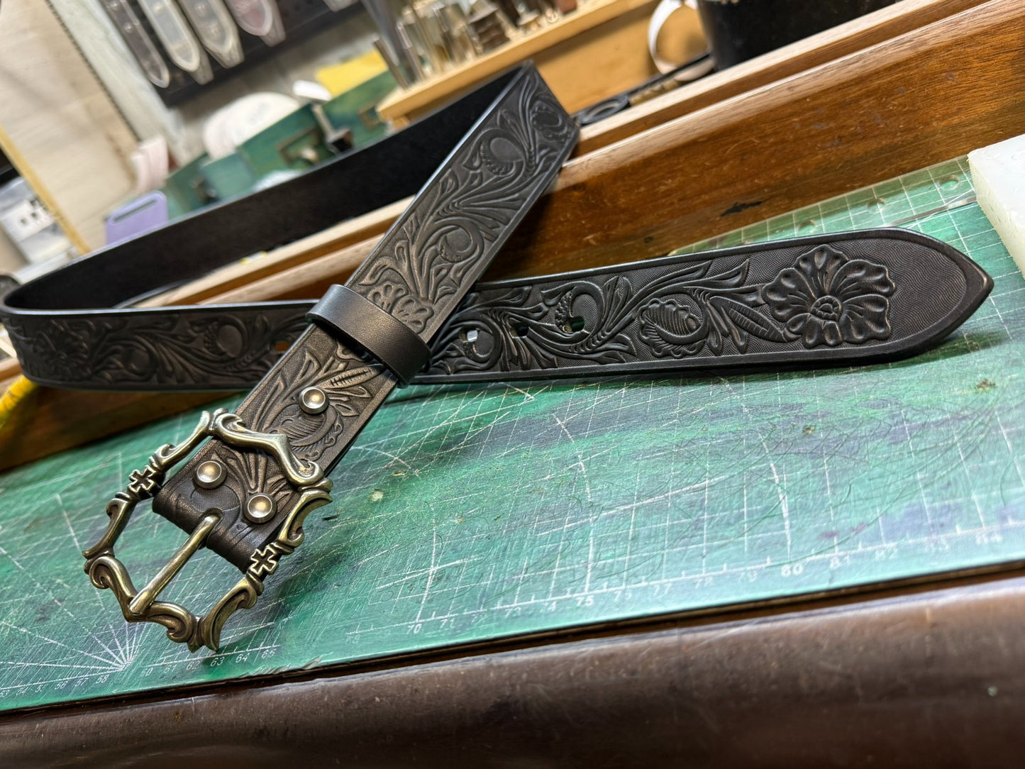 Customized Italian saddle carved handmade belt