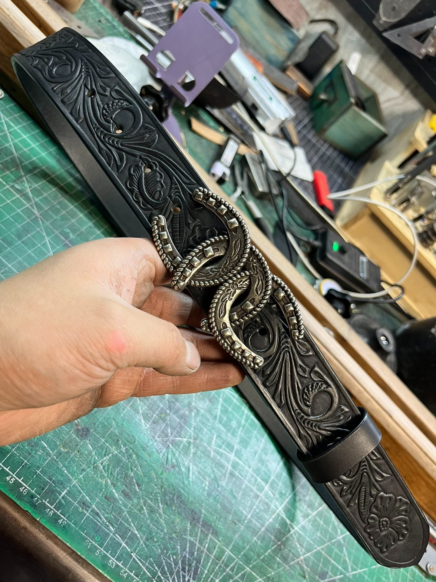 Black imported full-grain Saddle embossed handmade genuine leather…