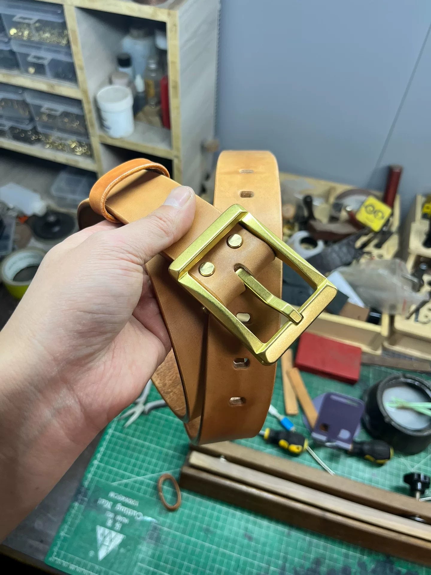 Meian's handmade belts are customized. Before delivery