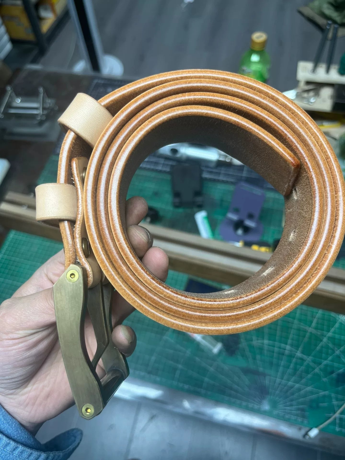 Meian with Chengfeng axis line-cut brass belt buckle men's handmade…