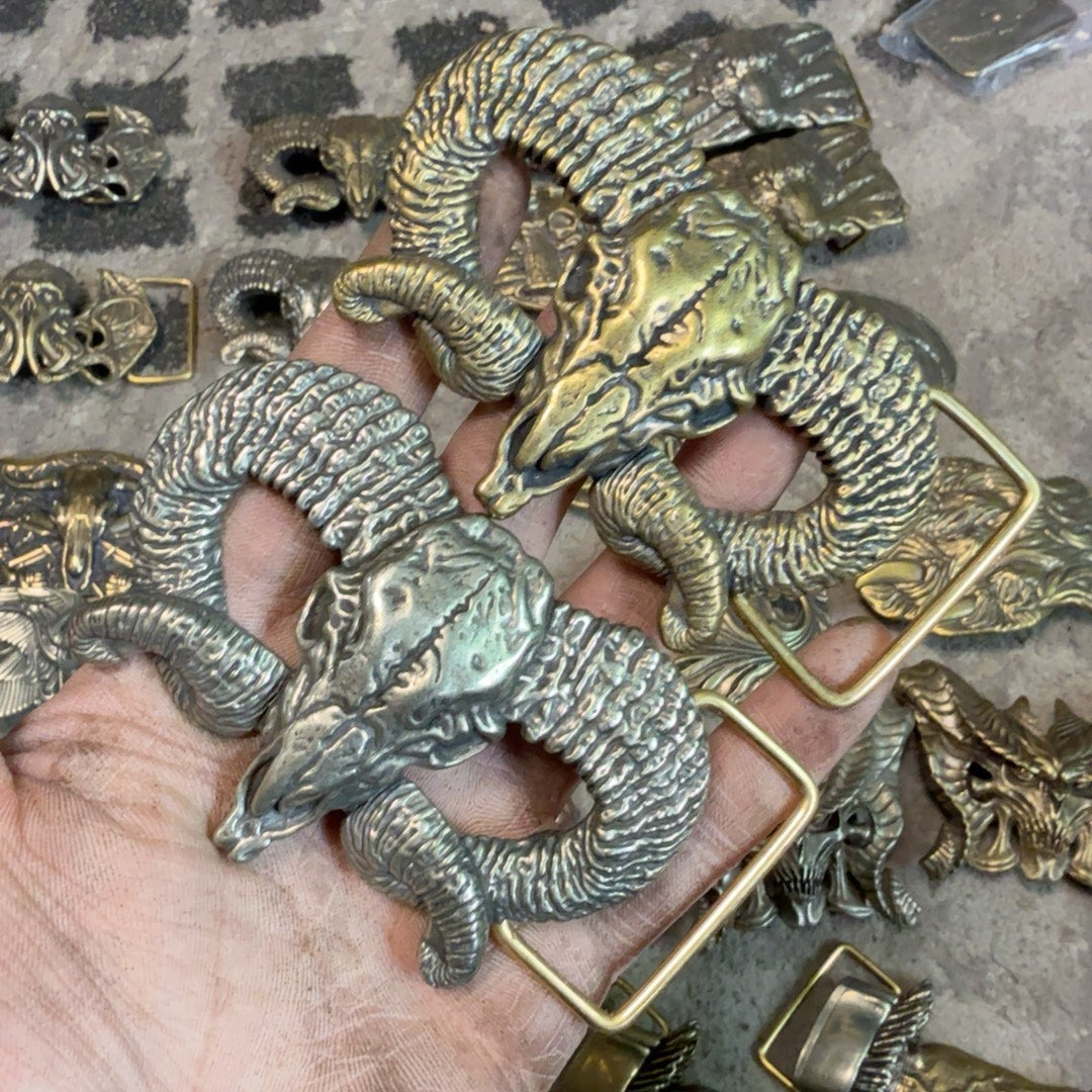 Pure copper Western Skull Sheep's Head Medium Cuban buckle