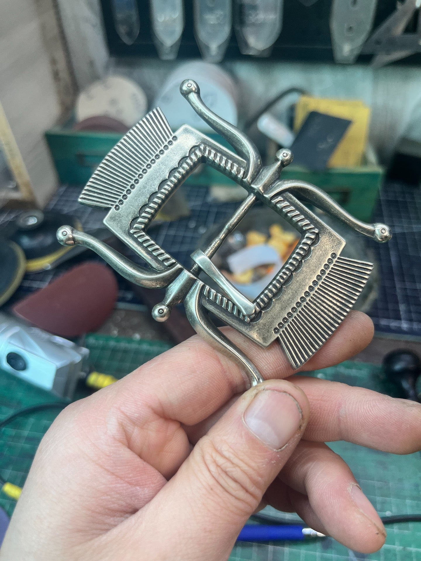 RRL Vintage Silver-Plated White-Bronze Buckle — Aged Finish