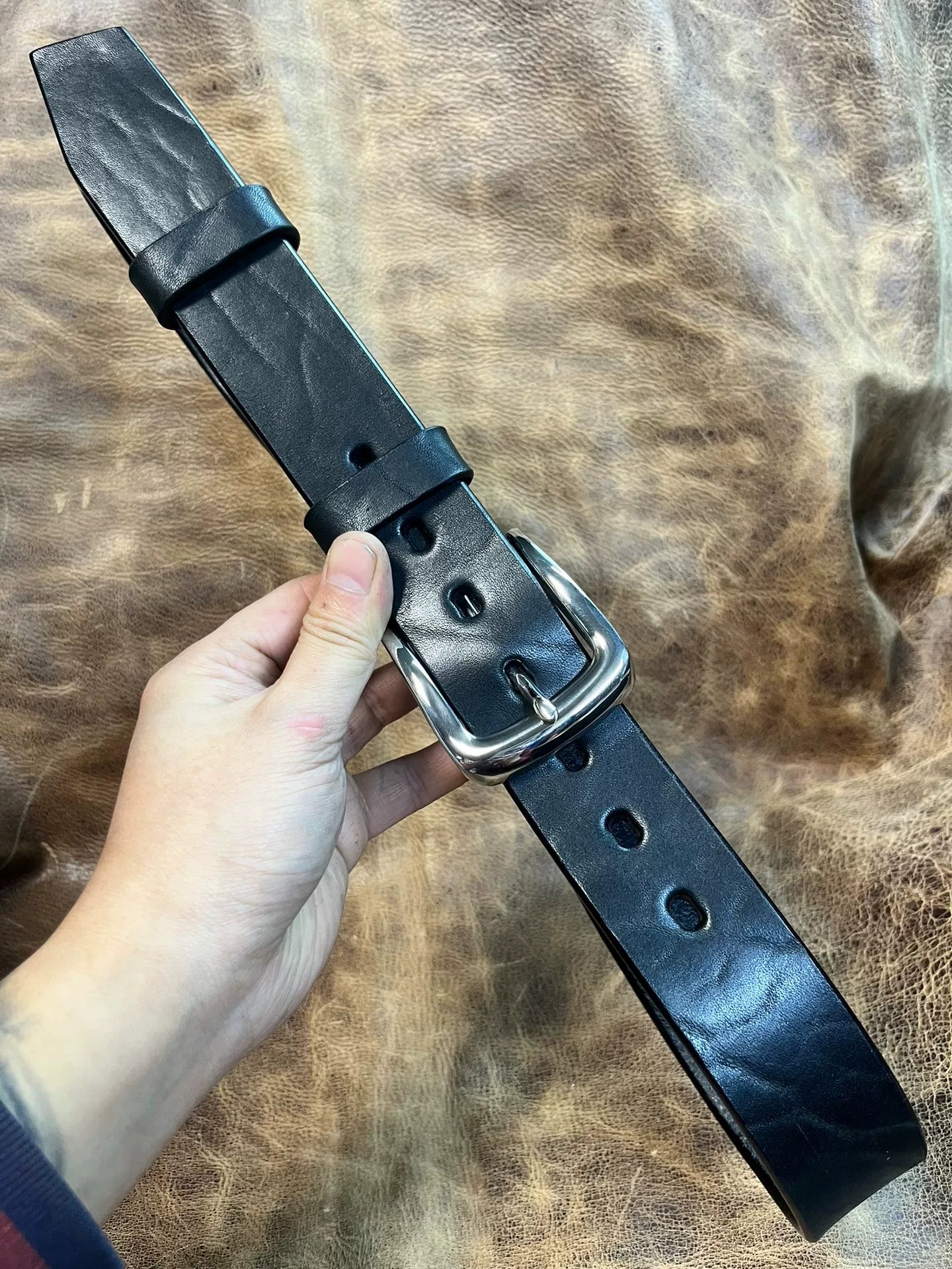 Handmade bison leather belt