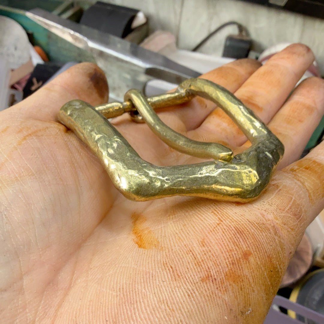 Solid brass faceted belt buckle, made using the lost wax method