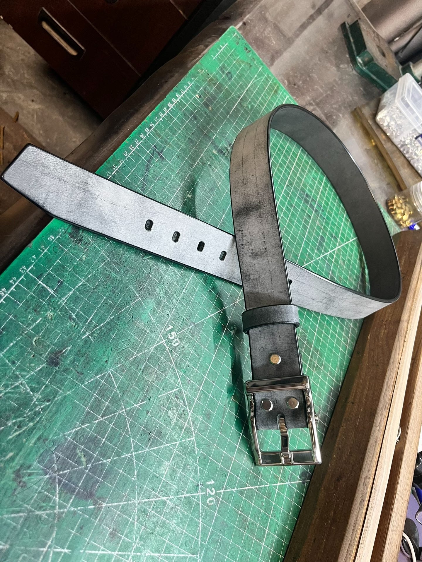 Italian matte wax horse rein leather black dyed handmade belt