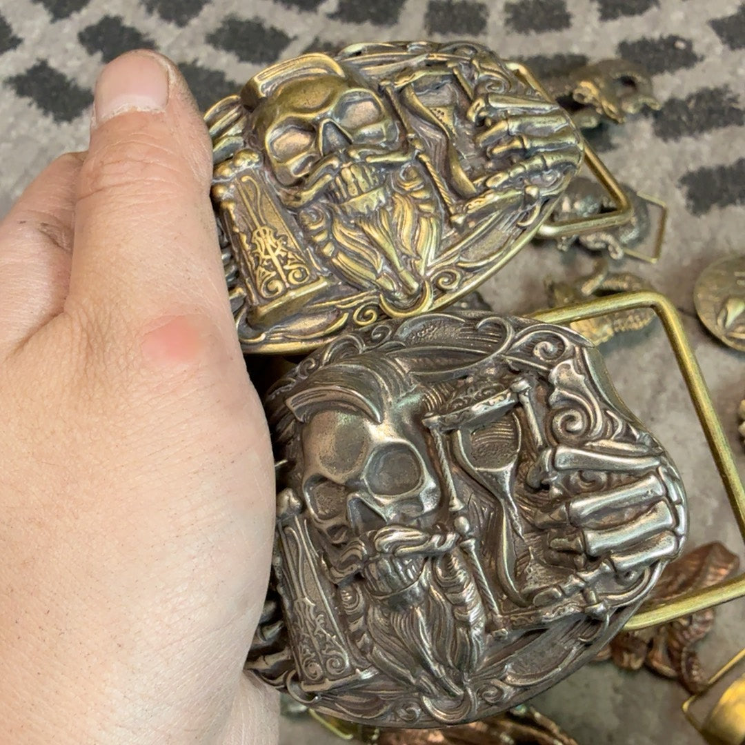 Pure copper Western Skull Cuban gusset plate buckle