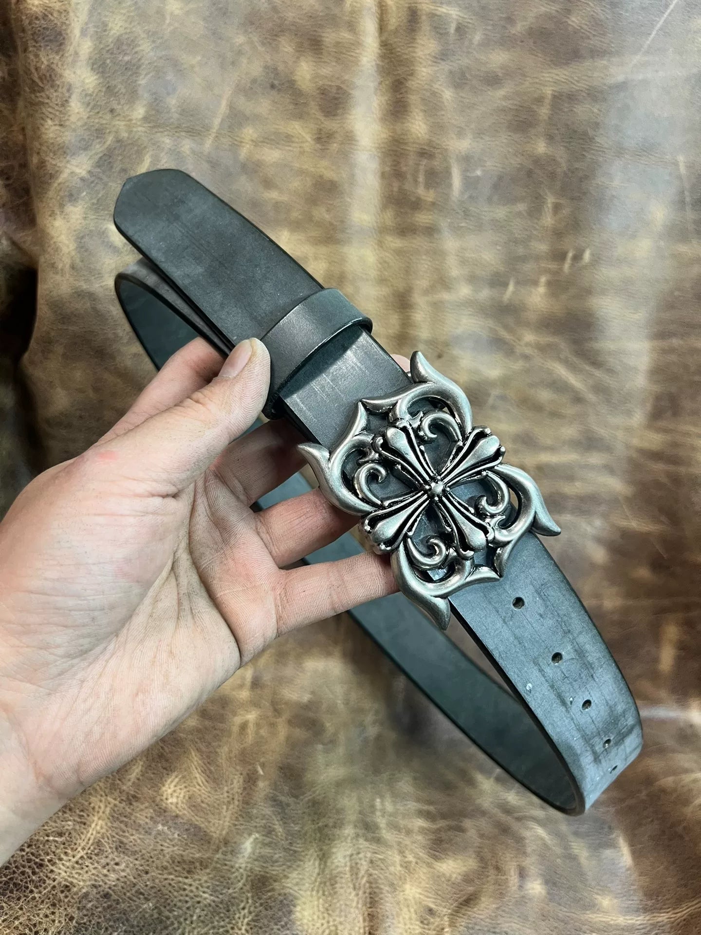 Italian bridle and handmade belt with Crocodile heart buckle