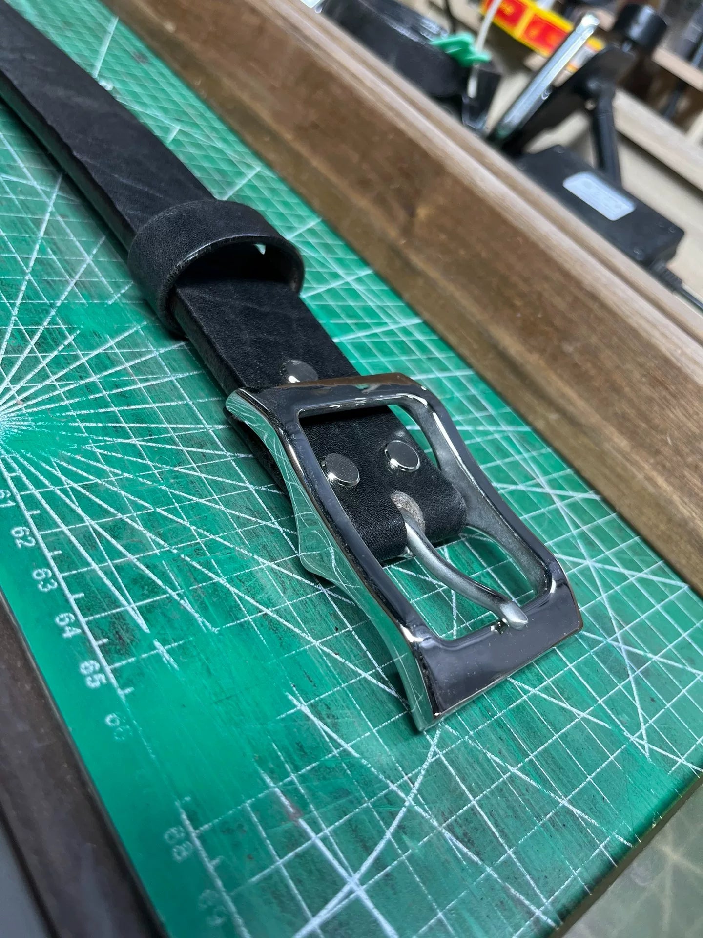 Black dyed bison leather handmade belt imported from North America