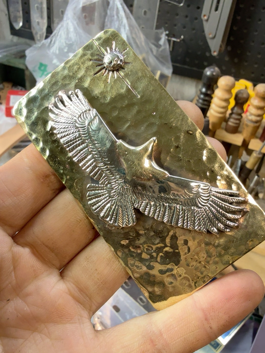 Takahashi Eagle Pure Copper Large Copper Belt Buckle Western Cowboy