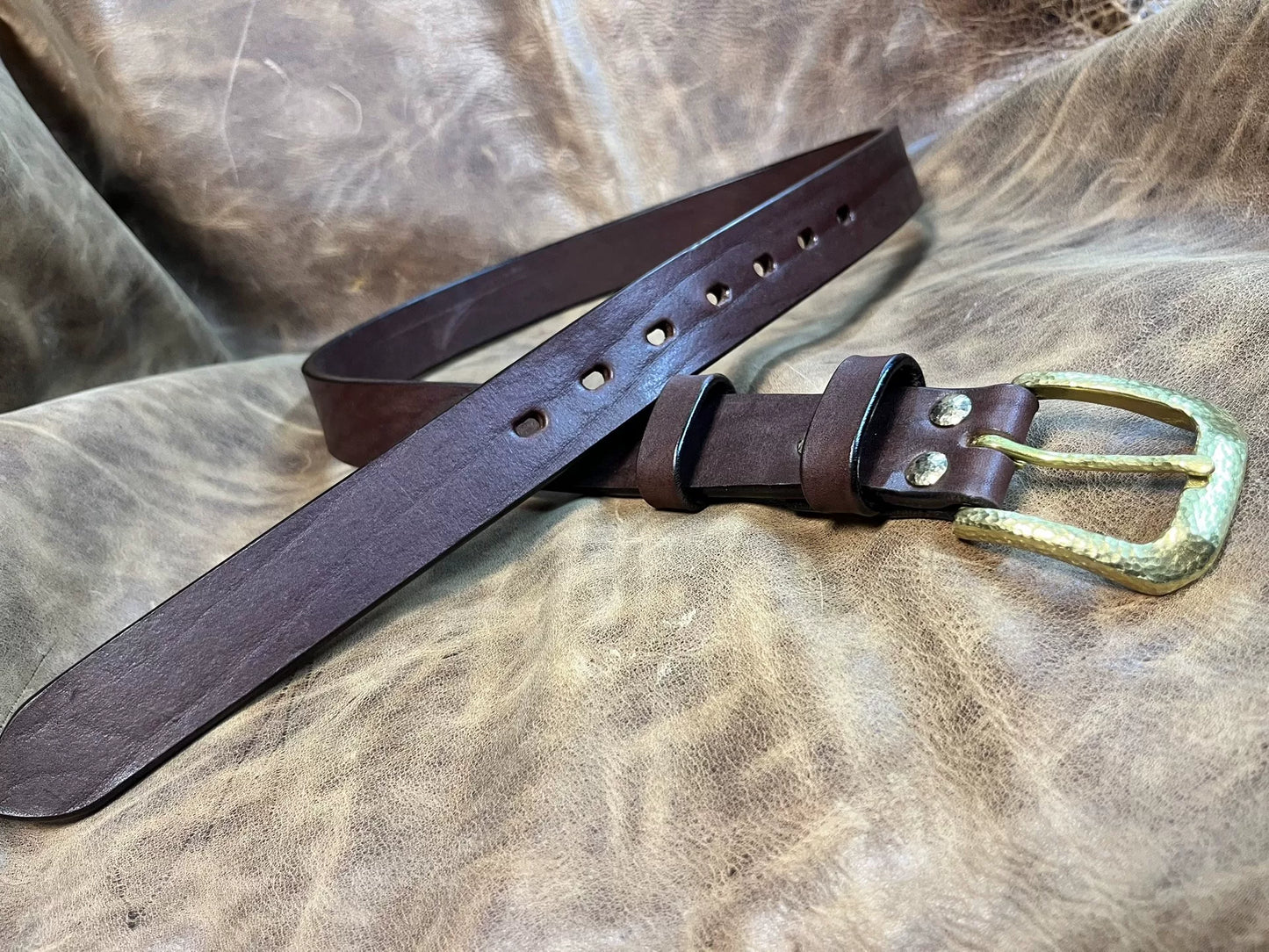 Black dyed bison leather handmade belt imported from North America