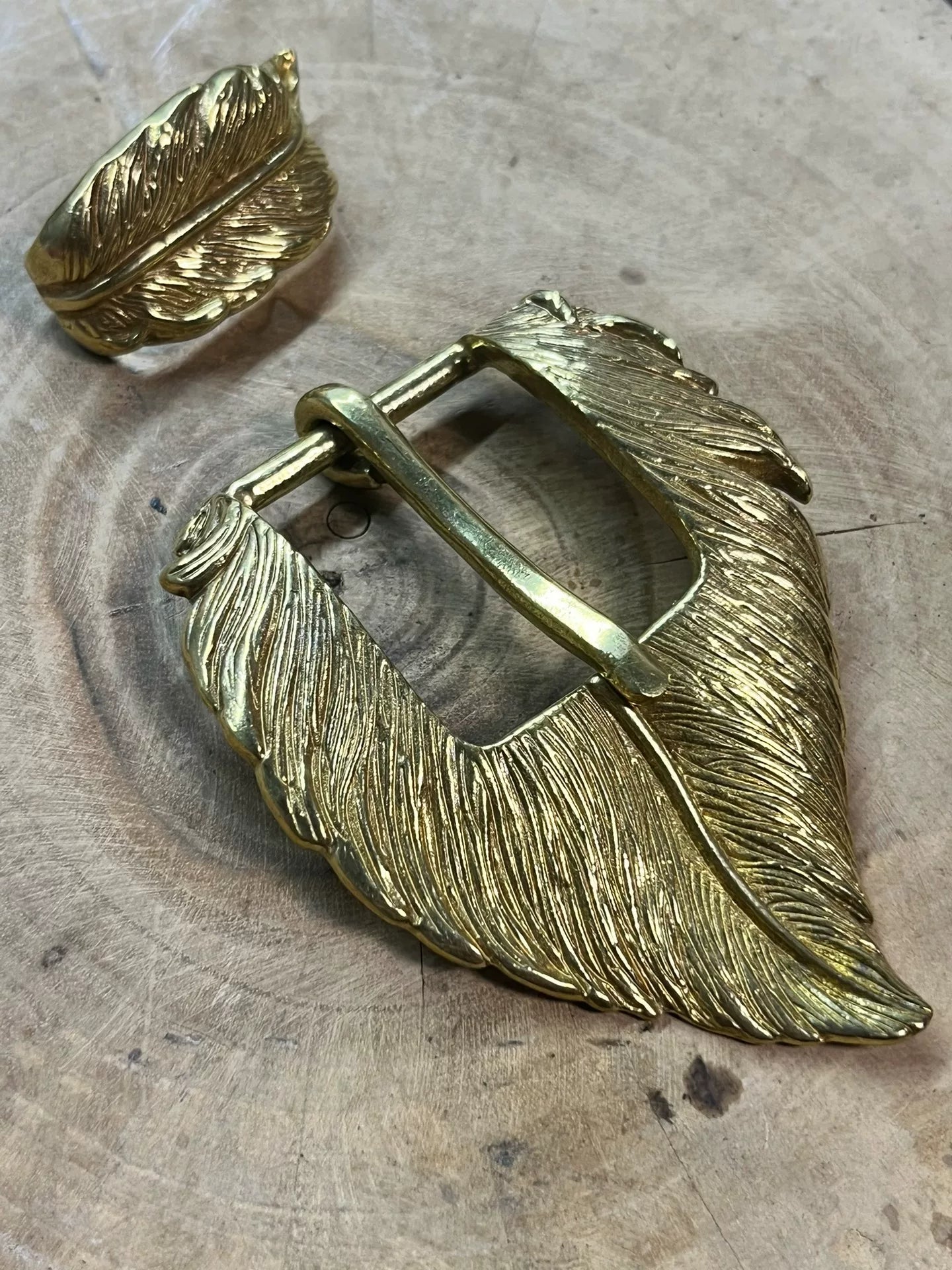 Pure copper new belt buckle feather two sets of pin buckle leaf bel…