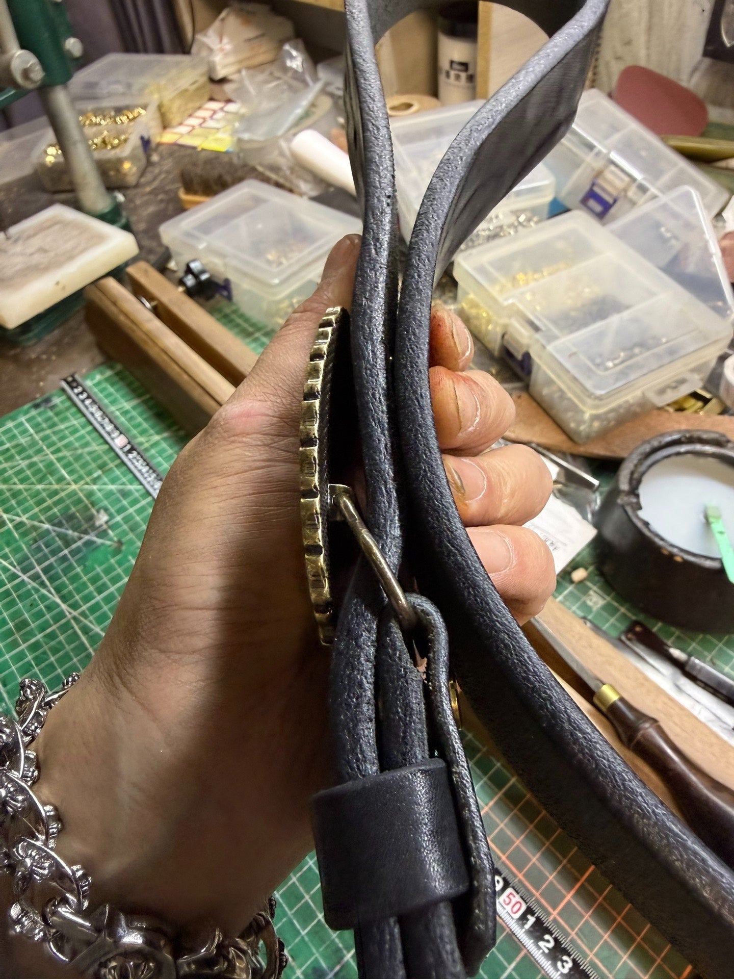 6 mm thick black bison leather handmade belt