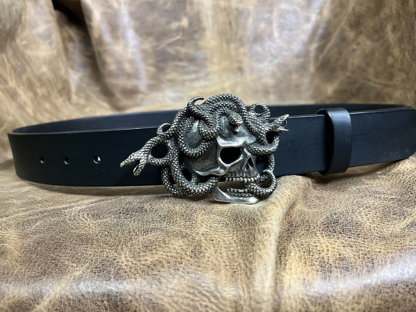 American retro skull snake pure copper and white copper belt buckle…
