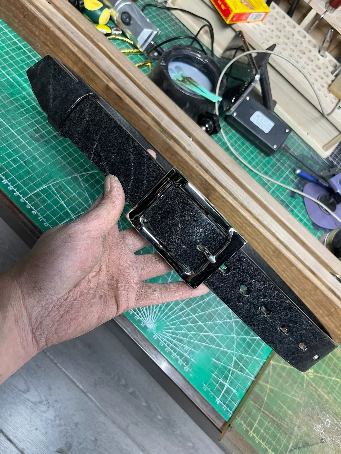Black dyed bison leather handmade belt imported from North America