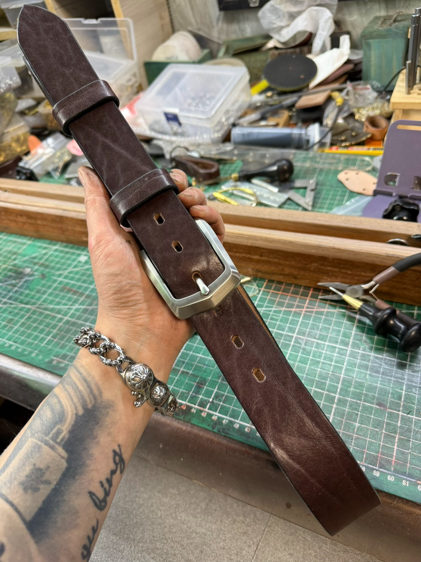 5.5 to 6 mm thick black, brown bison leather handmade