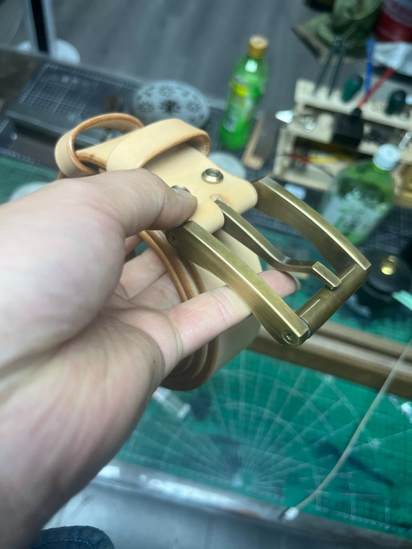 Meian with Chengfeng axis line-cut brass belt buckle men's handmade…