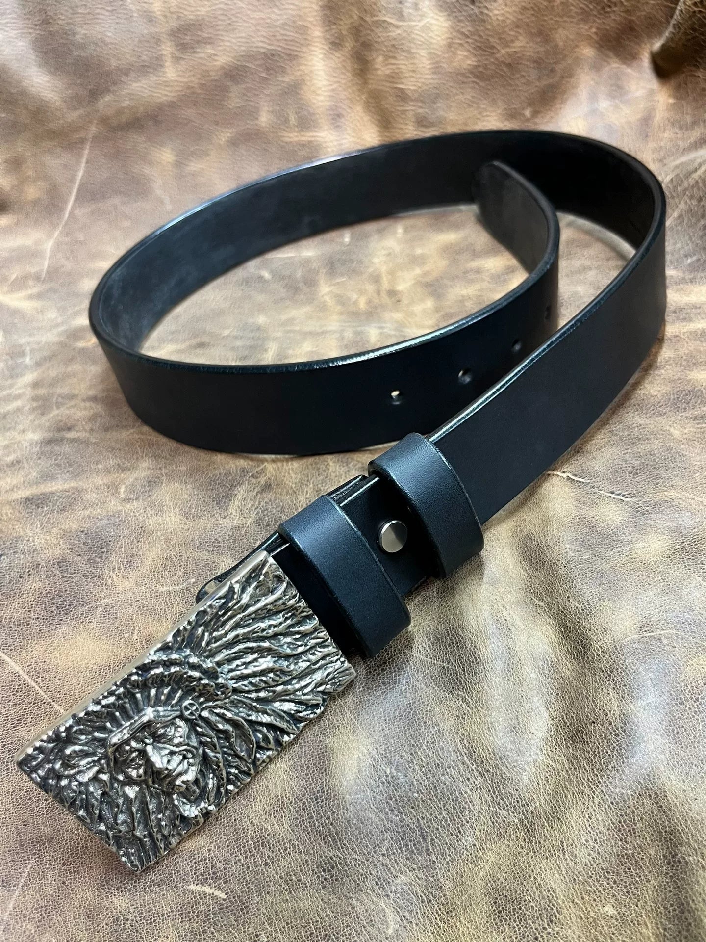 Black imported Italian genuine first-layer cowhide with white coppe…