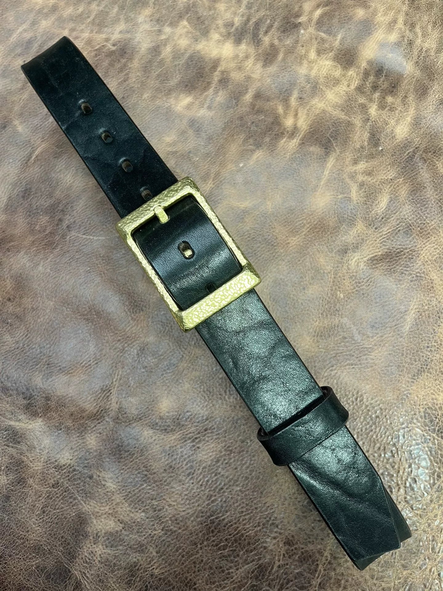 Black bison leather with solid brass hand hammered replica cow 4 be…
