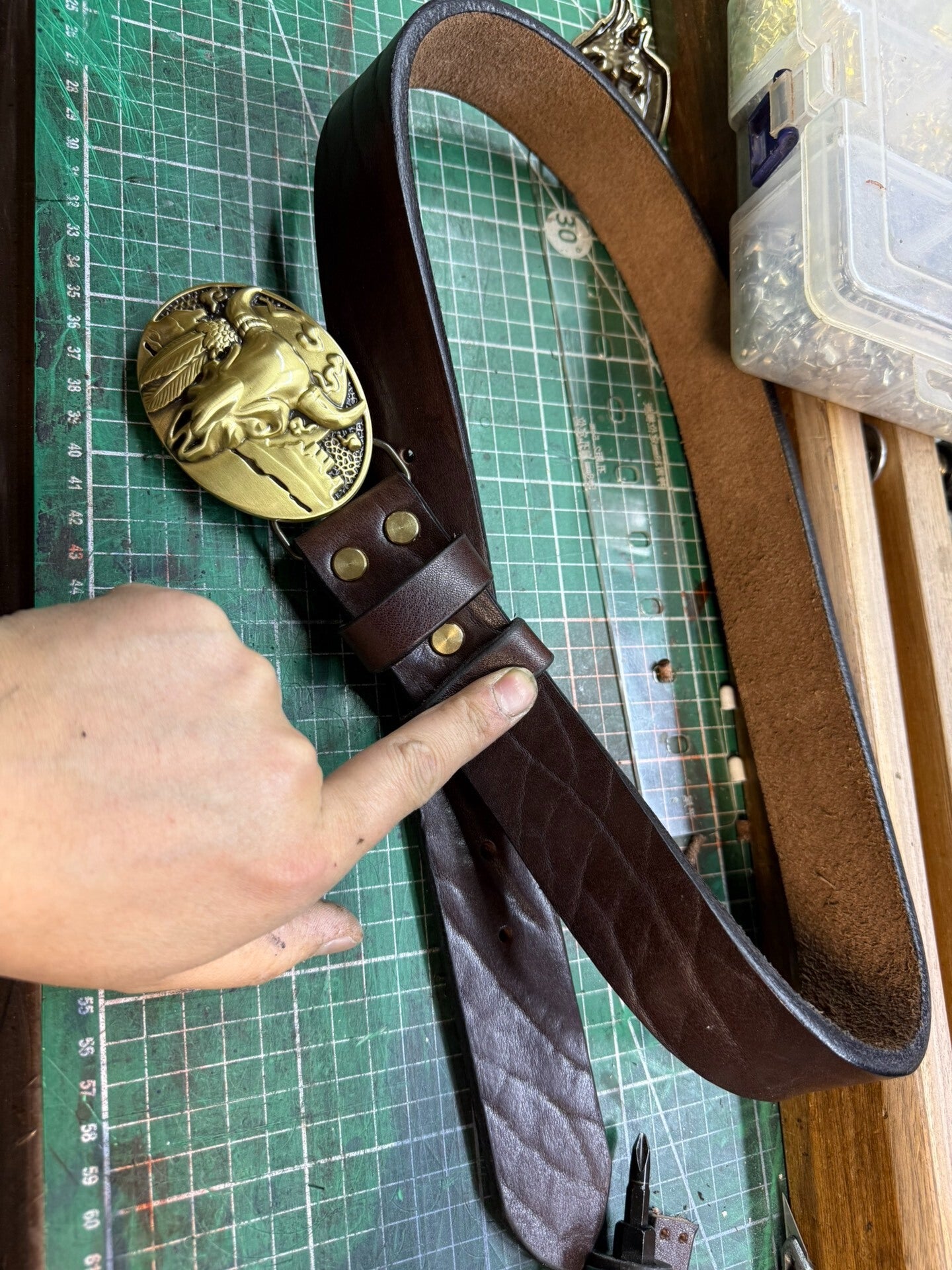 6 mm thick black bison leather handmade belt