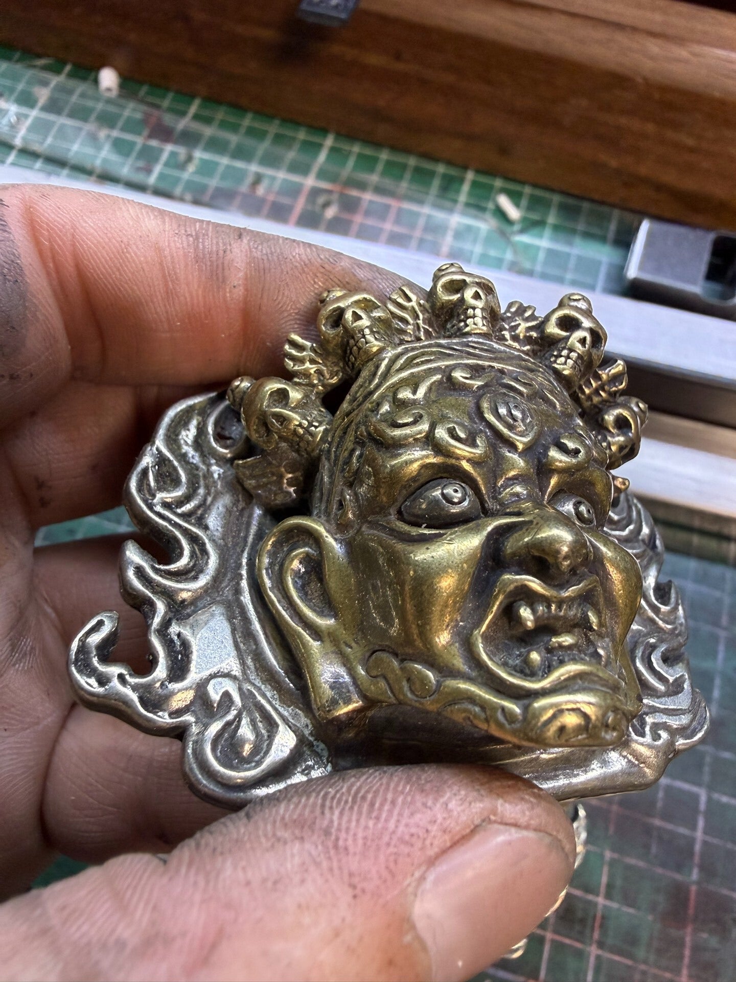 Tibetan Daikoku God of Wealth pure copper belt buckle
