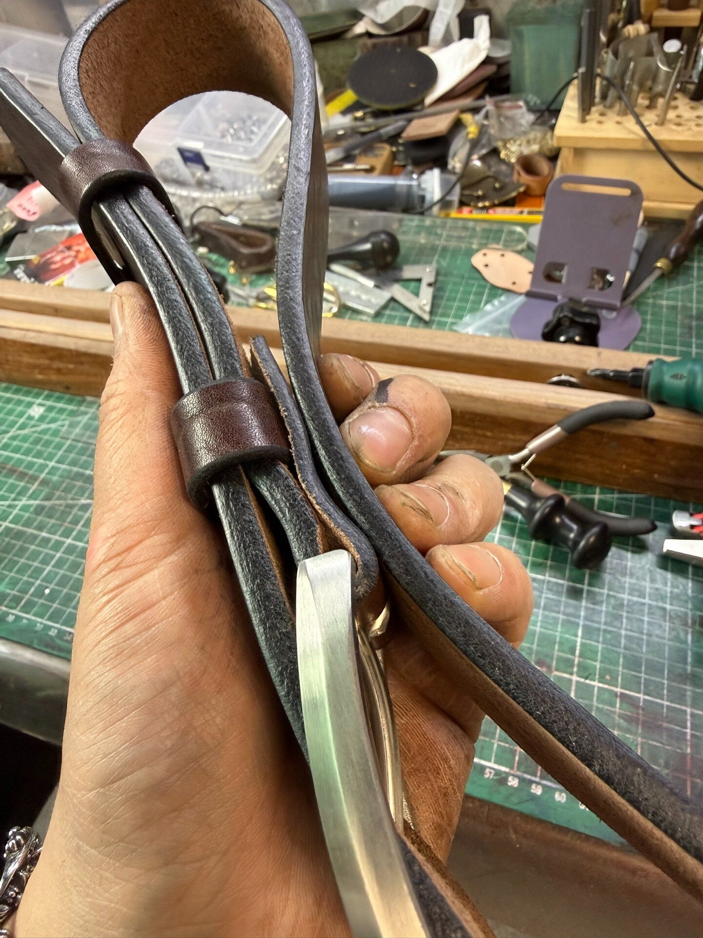 5.5 to 6 mm thick black, brown bison leather handmade