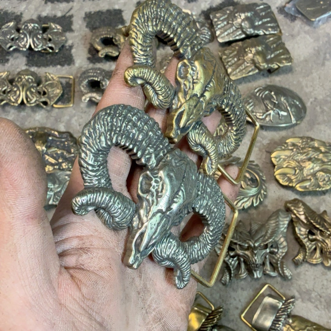 Pure copper Western Skull Sheep's Head Medium Cuban buckle