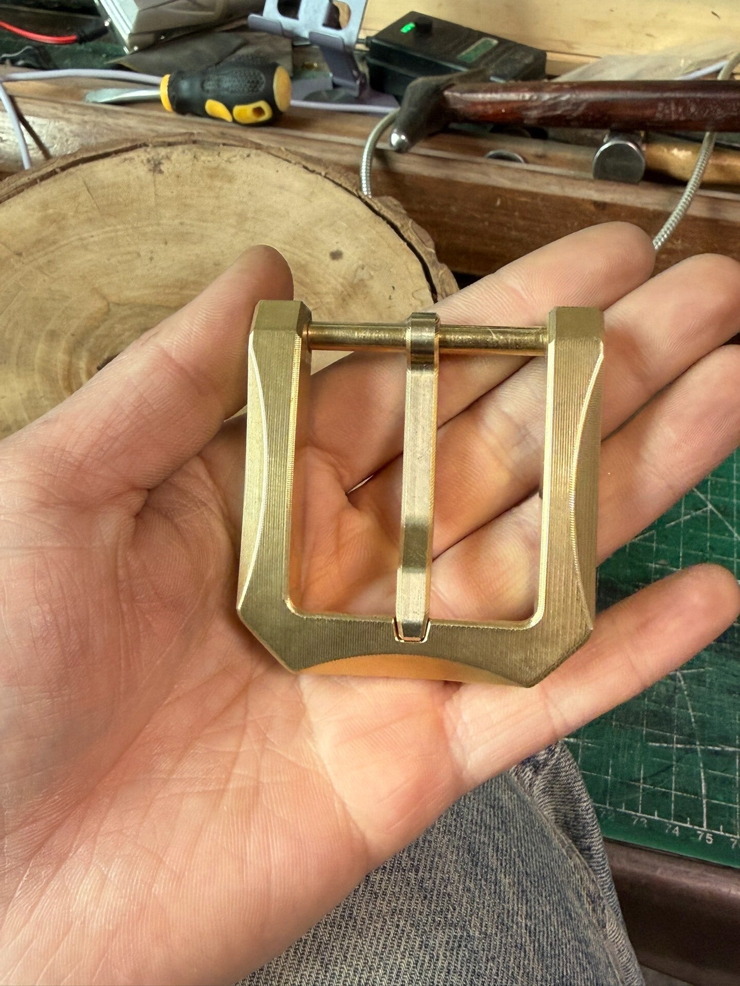 Brass large D buckle octagonal buckle wire cut thick belt buckle 4.…
