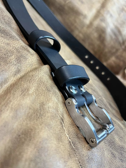 316L Line-Cut Belt Buckle with Italian Saddle Leather — 4.5mm