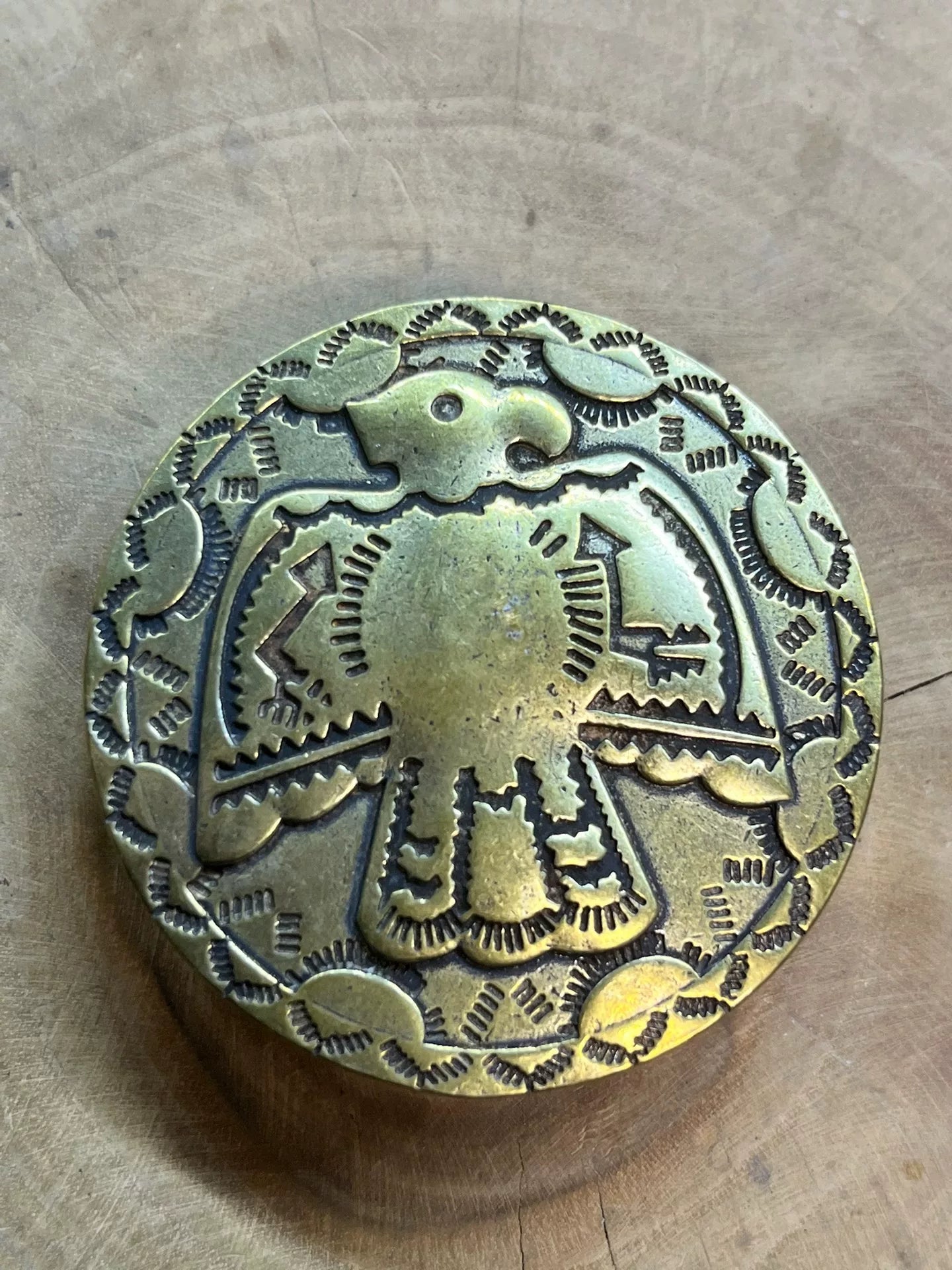 Broken copper solid brass vintage Thunderbird belt buckle