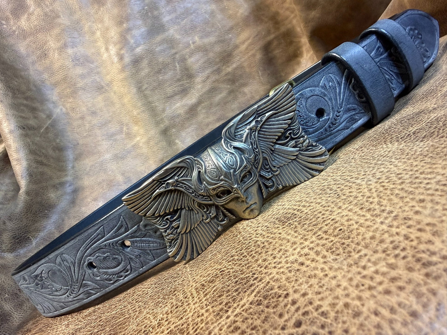 The Italian horse-rein carved handmade belt is custom-made