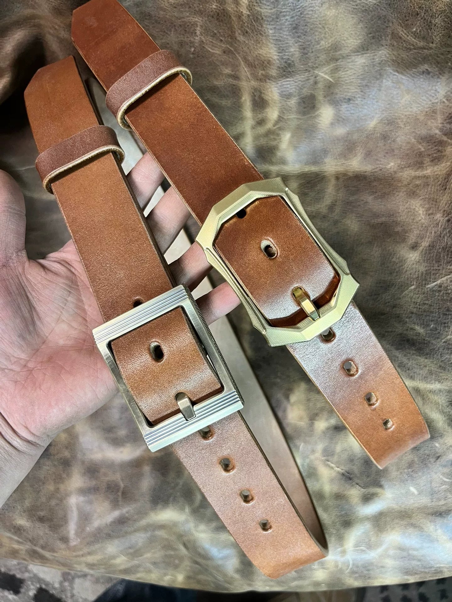 JF full-grain caramel brown bridle leather