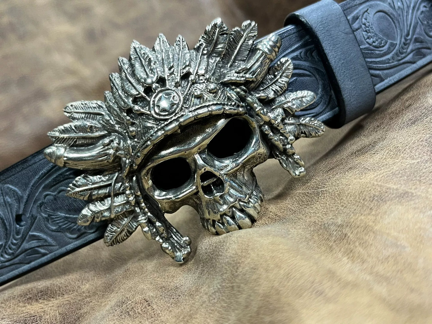 British A brand replica white copper skull Indian white copper belt…