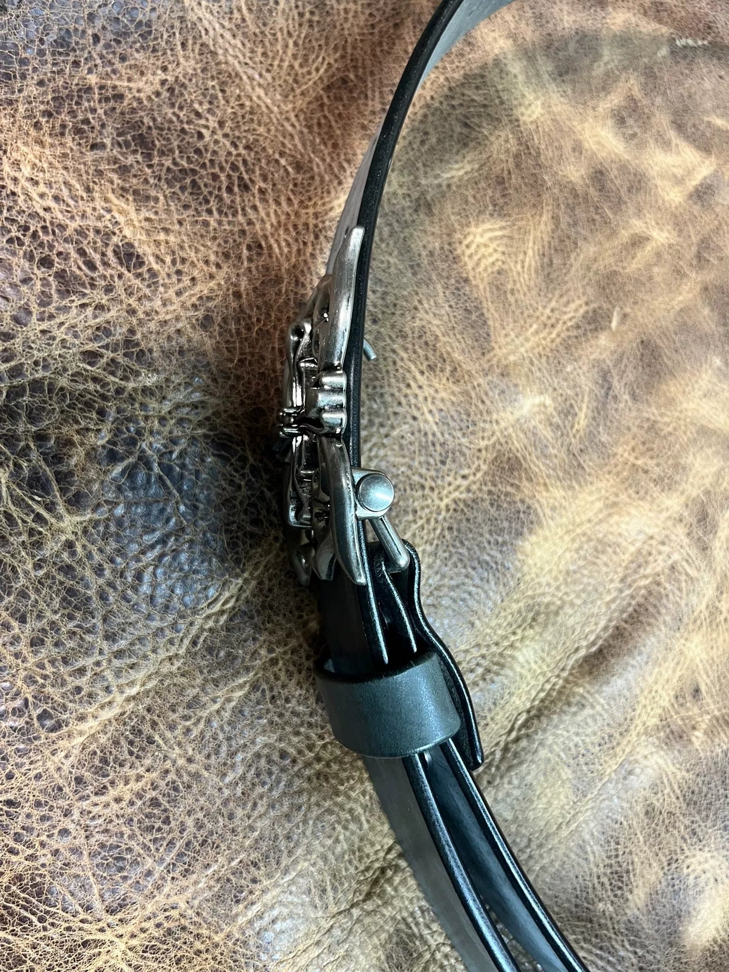 Italian bridle and handmade belt with Crocodile heart buckle