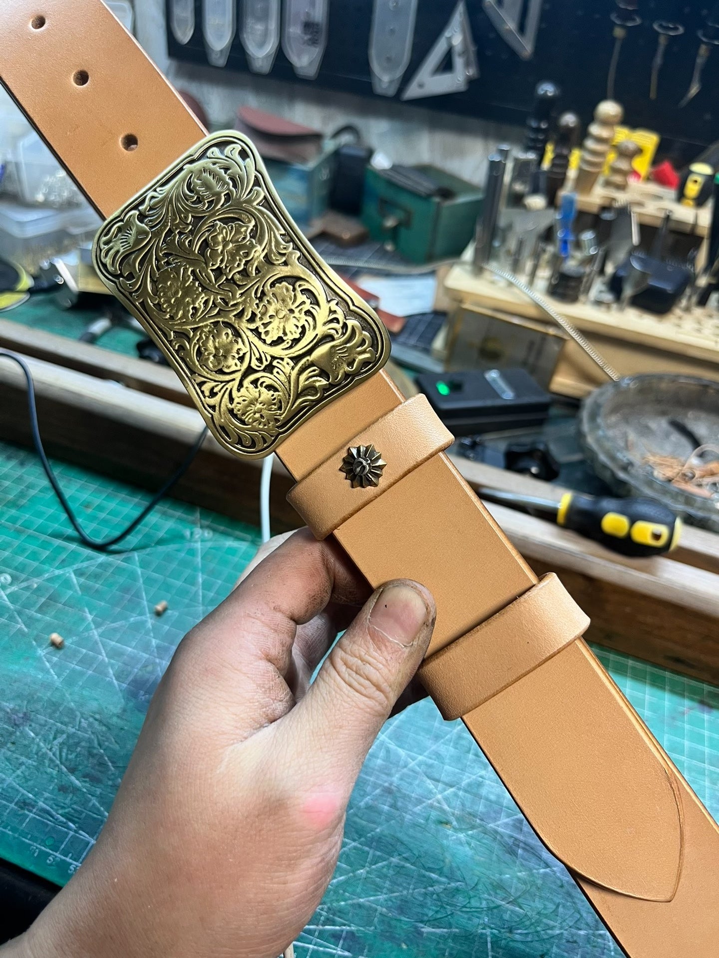 Customized American-style pure copper Tangcao buckle handmade belt,…