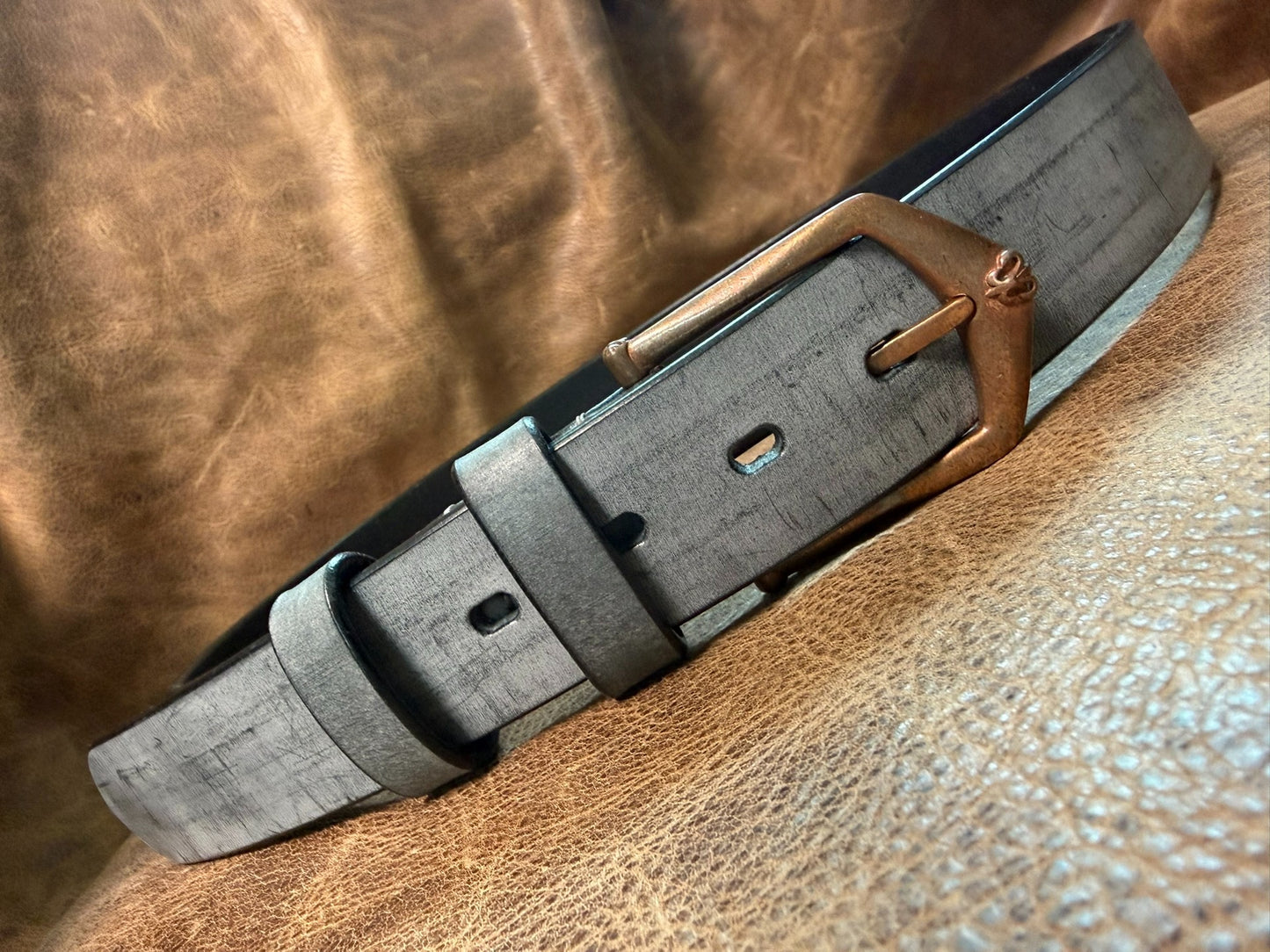 Italian matte wax horse rein leather black dyed handmade belt