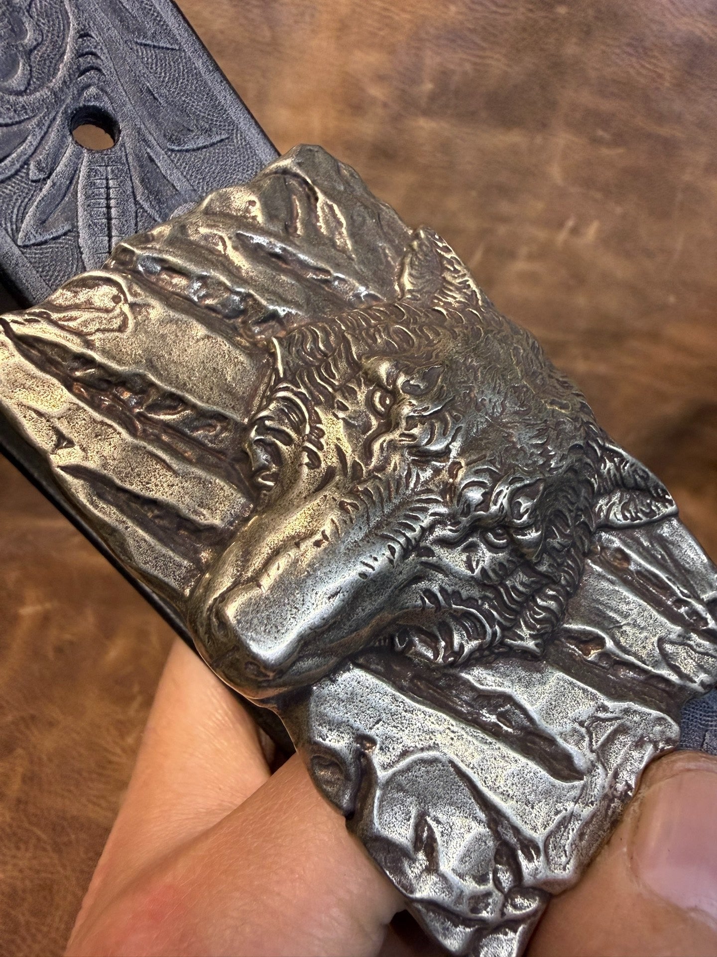 The Italian horse-rein carved handmade belt is custom-made