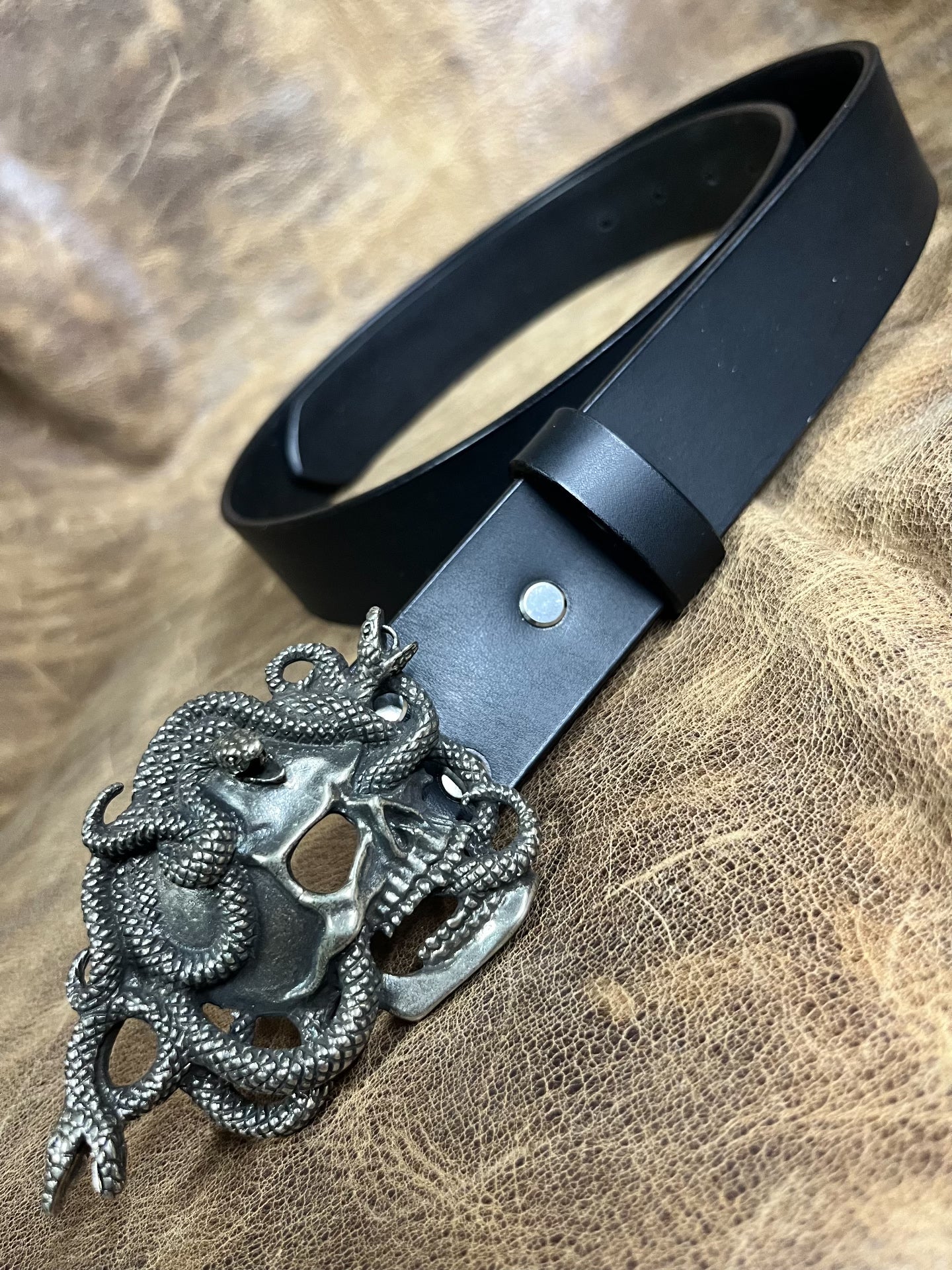 American retro skull snake pure copper and white copper belt buckle…