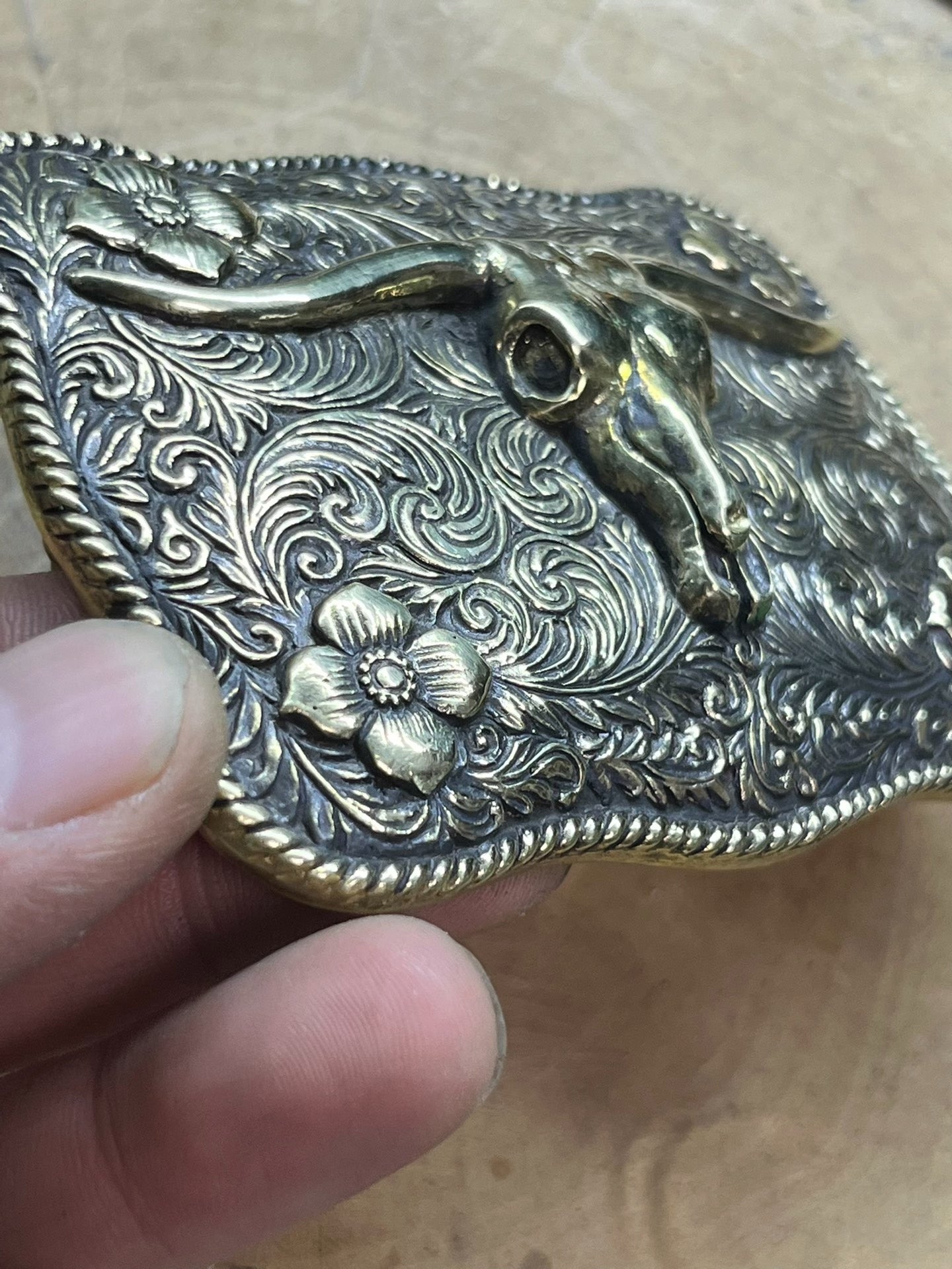 Handmade western medieval Ami khaki bull head belt with brass belt…
