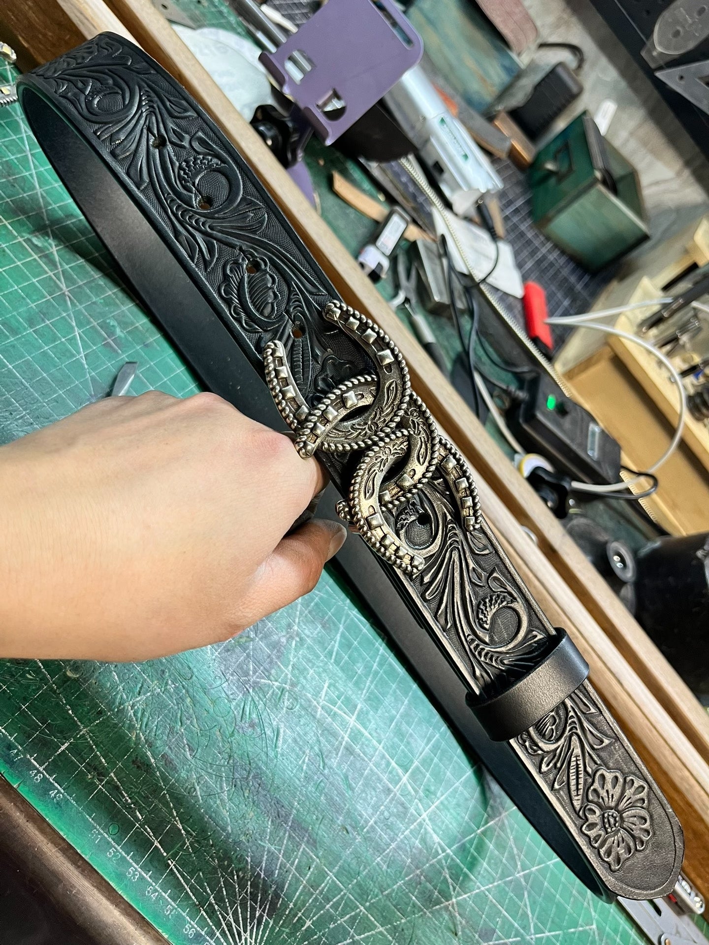 Black imported full-grain Saddle embossed handmade genuine leather…