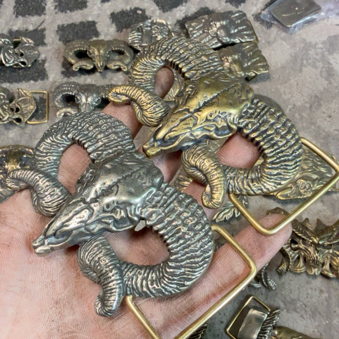 Pure copper Western Skull Sheep's Head Medium Cuban buckle