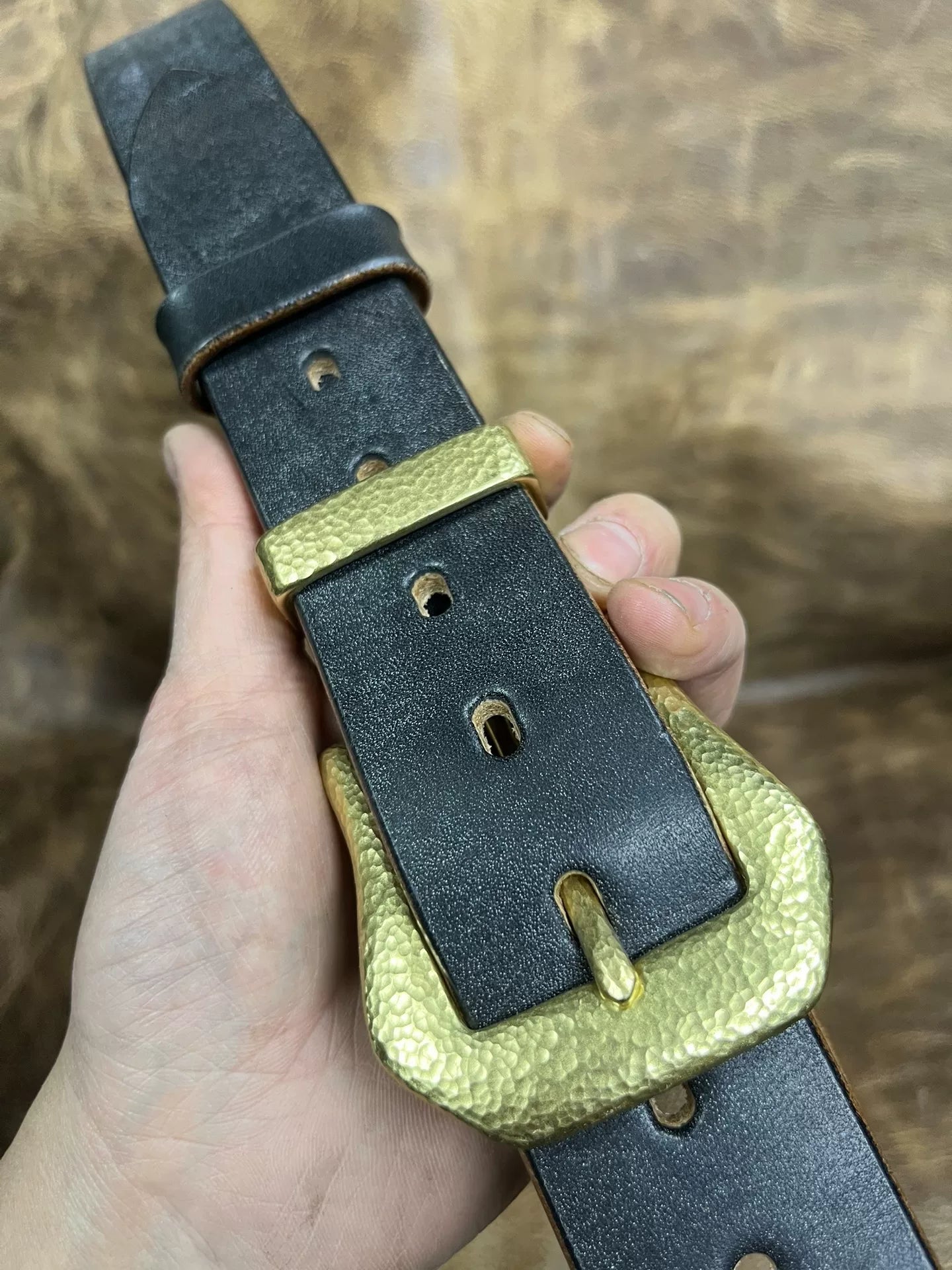 British JF horse bridle with handmade hammered solid brass belt buc…