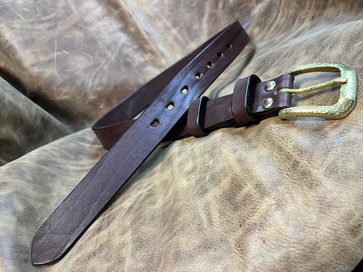 Black dyed bison leather handmade belt imported from North America