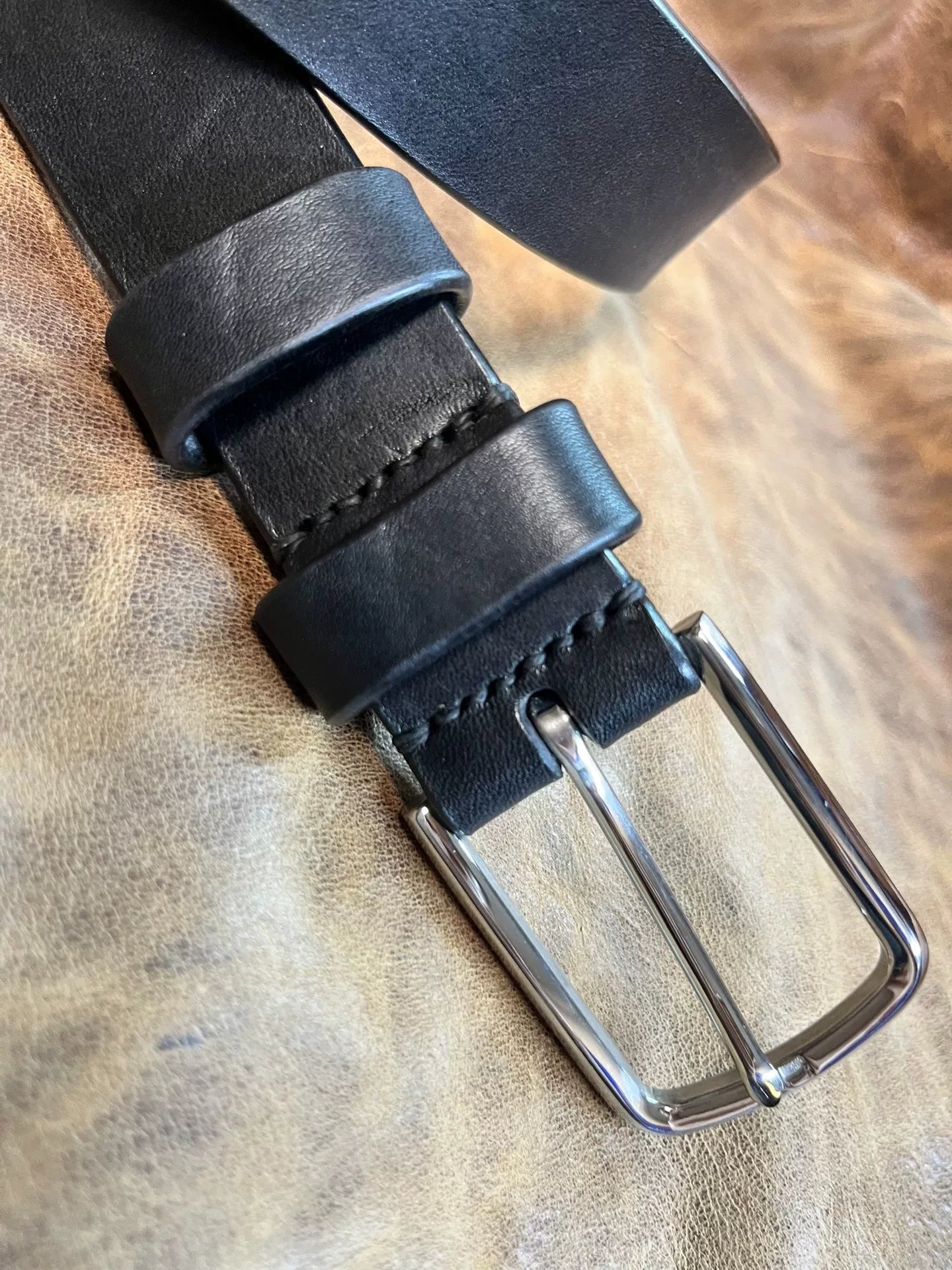Black bison leather handmade belt