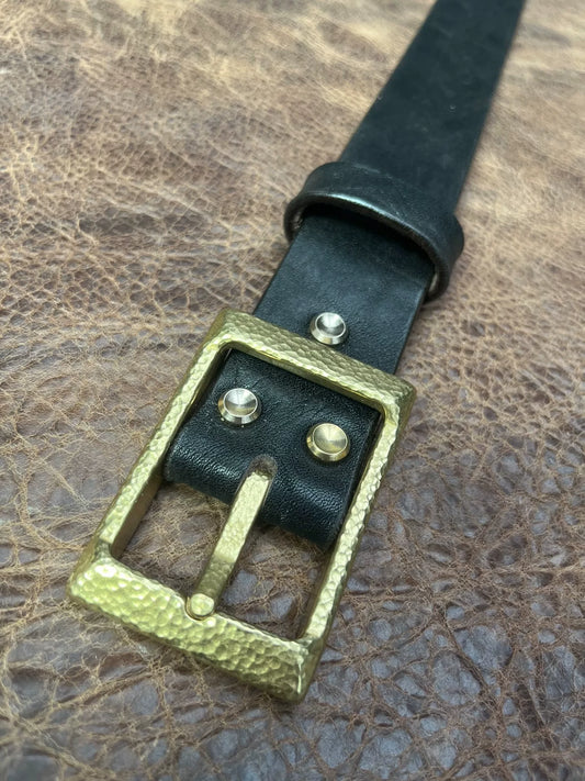 Black bison leather with solid brass hand hammered replica cow 4 be…