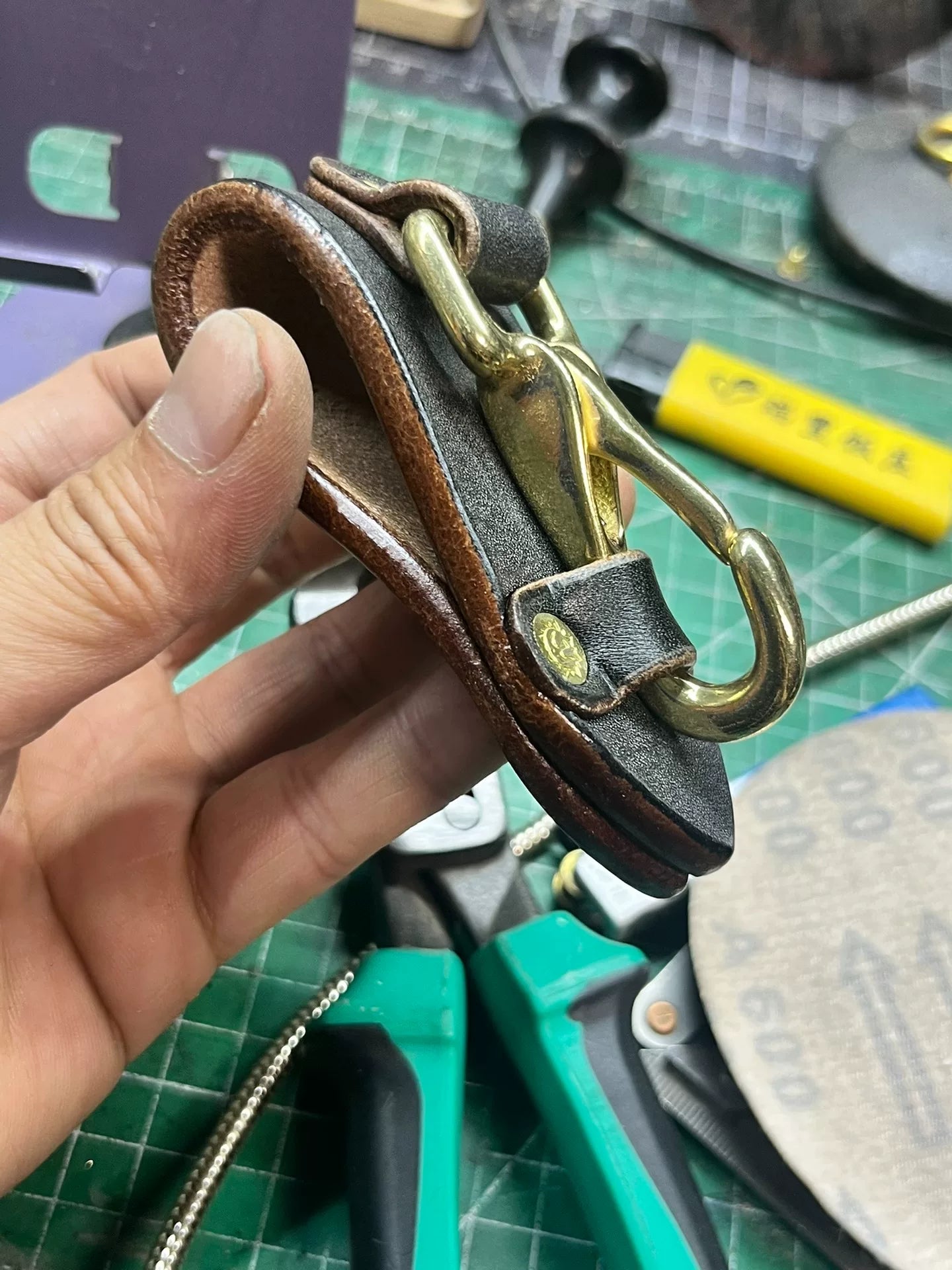 JF British horse rein leather belt hook cowhide pure copper hook we…