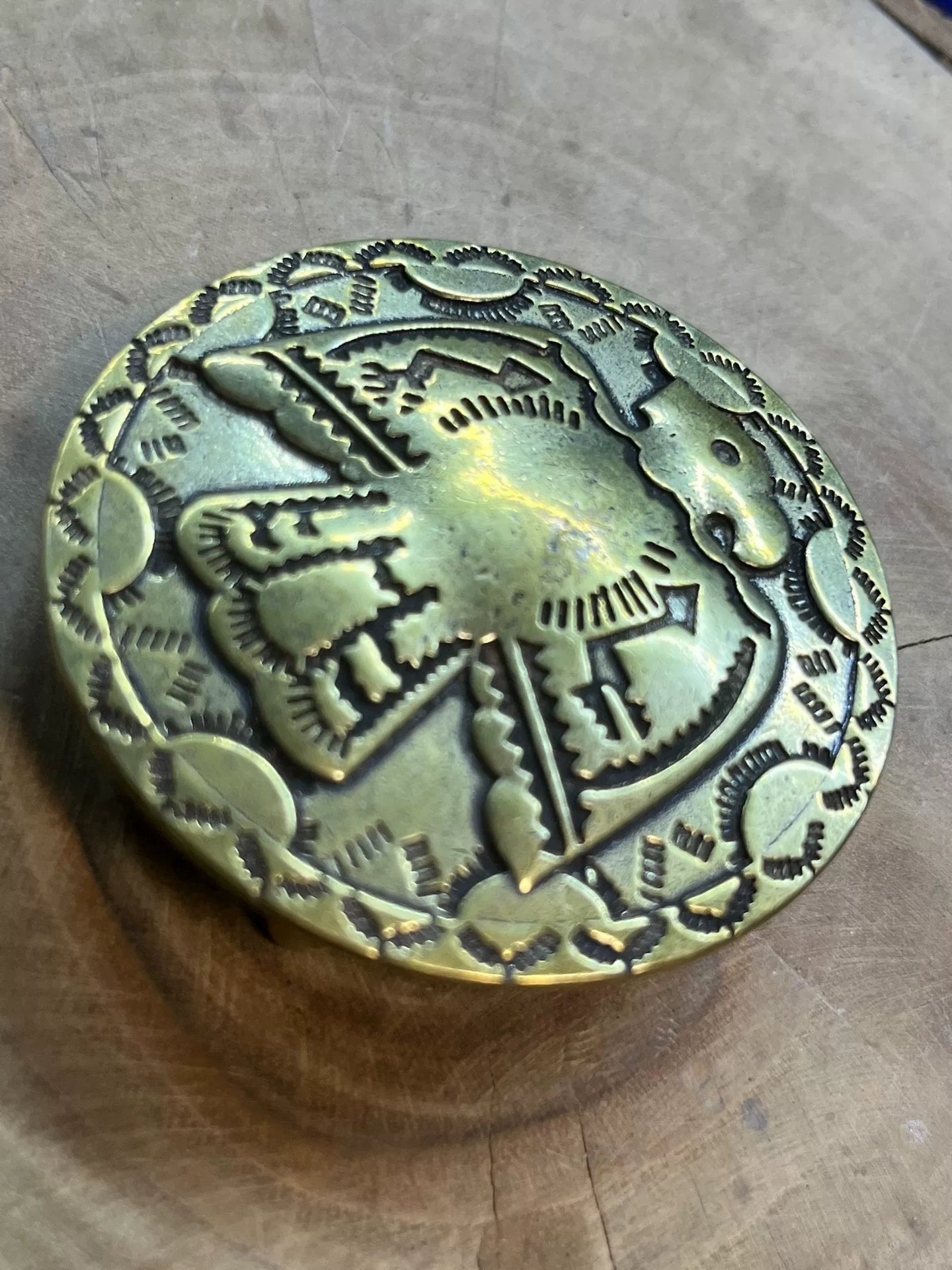 Broken copper solid brass vintage Thunderbird belt buckle