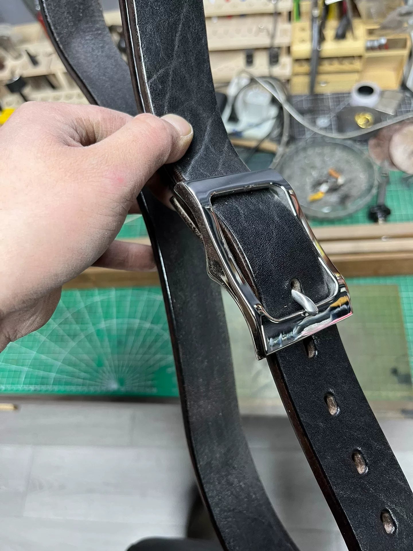 Black dyed bison leather handmade belt imported from North America