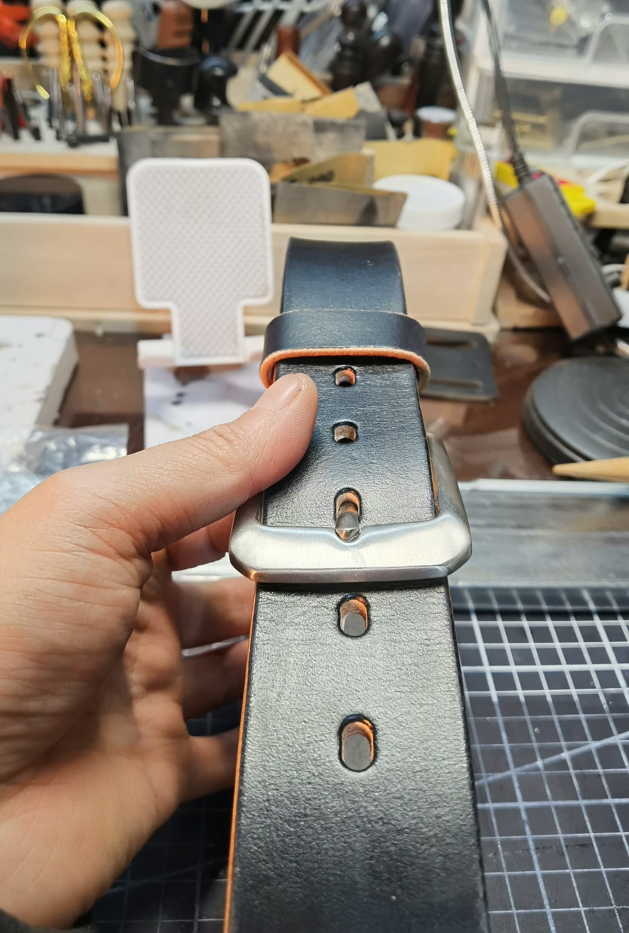 Meian handmade belt, imported from Meian. Black, business casual belt